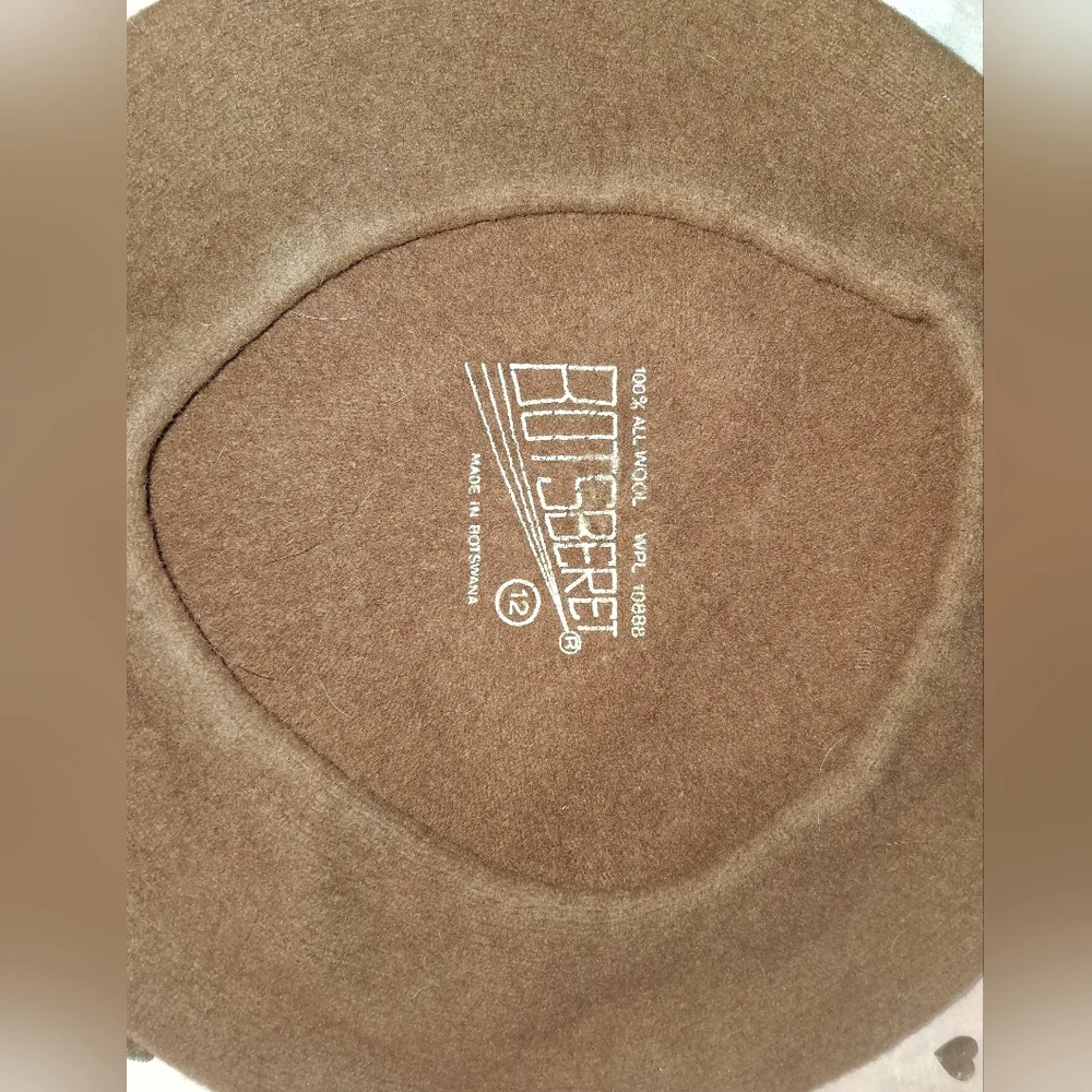 Vintage Botsberet 100% Wool Beret Hat Size 12 Brown - Picture 2 of 3